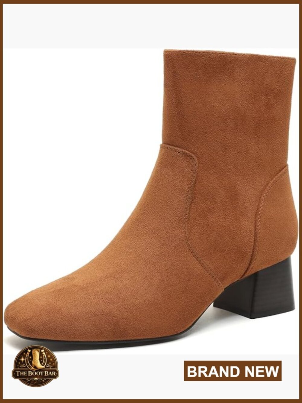 Ankle Boots Low Heel Square Toe Chunky Block Heel Side Zipper Dress Booties